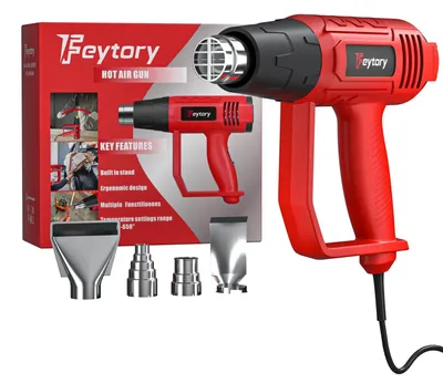Produktbild von Heißluftpistole - 2000W 220V - 60–600°C 2 Temperaturstufen - 300/500 L/min - 4 Düsen - 2 m Kabel - Rot