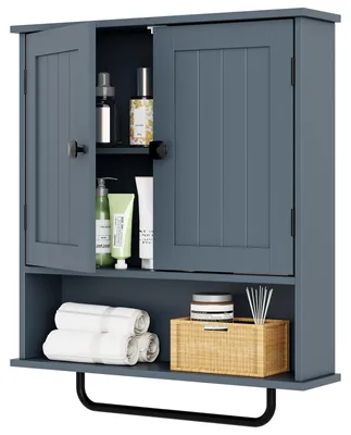 Wandschrank mit Handtuchstange, 2 Türen, verstellbarer Boden, 56x13x65 cm, weiß