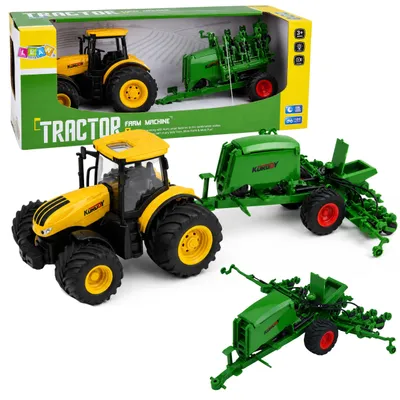 Immagine prodotto di Trattore agricolo con seminatrice e coltivatore, luci, suono giallo 1:24