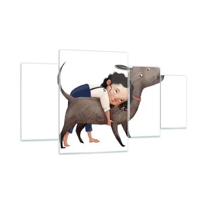 Produktbild von Bilder auf glas - 4 Teile - Kind Hund Bild - 160x90cm - Glasbilder - Wandbilder - Bilder - zum Aufhängen bereit - Wanddekoration aus Glas - Glas Bilder - Wandbild auf Glas - GDL160x90-4783