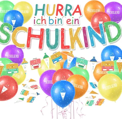 Produktbild von Luftballon-Set Schulanfang Deko Girlande deutsche Aufschrift