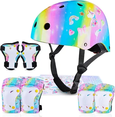 Produktbild von Kinder Fahrradhelm und Protektoren Set, 7-teilig, für Fahrrad, für Kinder