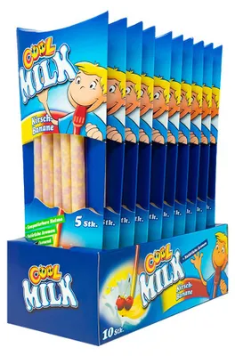 Immagine prodotto di Cannuccia da bere Cool Milk con ciliegia e banana e granuli 30g confezione da 10
