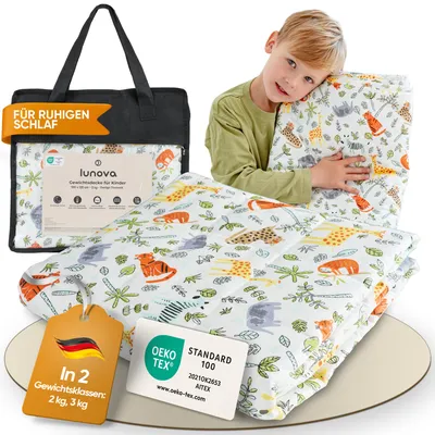 Produktbild von Lunova Gewichtsdecke Kinder 3 kg 100×135 cm Design Tierwelt –  Baumwolle [25–35 kg] waschbar Therapiedecke Entspannungsdecke Weighted Blanket