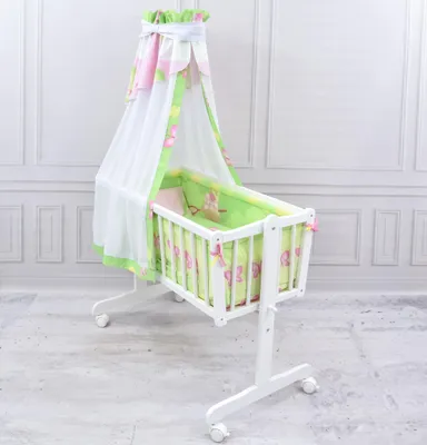 Produktbild von Baby-Delux Wiegenset Bettwäsche Set 6-tlg für Babywiege Schmetterling grün rosa (ohne Wiege)