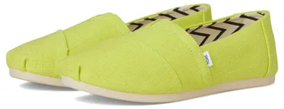 Immagine prodotto di Scarpa da donna modello alpargata, marca Toms, con dettaglio in crochet, slip-on, realizzata in tela color lime vivace, taglia 38 EU
