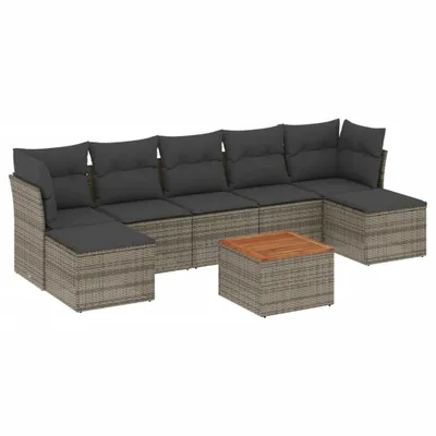 Produktbild von vidaXL 8-tlg. Garten-Sofagarnitur mit Kissen Grau Poly Rattan