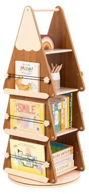 Immagine prodotto di Libreria girevole in legno di pino, 360°, 4 ripiani, ideale per bambini e adulti