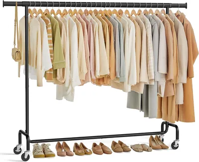 Image de Porte-vêtements sur roulettes - Extensible de 200 à 240 cm - Métal - Capacité de charge : 110 kg - Noir mat