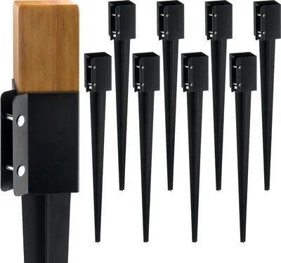 Image de SucceBuy Lot de 8 piquets de clôture, 36 x 4 x 4 pouces (diamètre extérieur), piquets métalliques peints en noir par poudrage pour boîte aux lettres, terrasse, jardin et support de balustrade