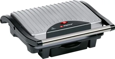 Produktbild von alpina Kontaktgrill Optigrill 230V/1000W - Sandwich Maker - Panini Grill - Multigrill für Gemüse, Brot und Fleisch - Tischgrill mit Antihaftbeschichtung - Tropfschale - Schwarz/Rot