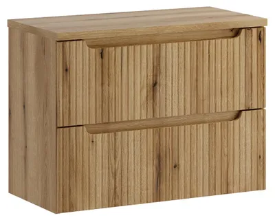 Produktbild von Badezimmer Waschtischunterschrank mit 80 cm Breite in Eiche mit gerillter Front, 2 Schubladen - NEWPORT-56-EVOKE