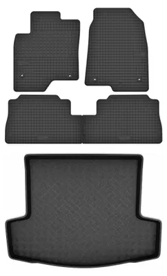 Image de Tapis en caoutchouc + bac de coffre pour Chevrolet Captiva 2011-2017 (SUV, coffre standard) – 5 pièces, noirs, sur mesure