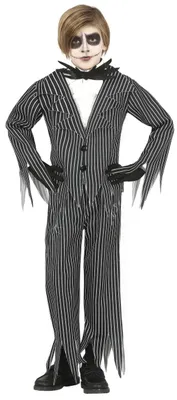 Immagine prodotto di Costume di Halloween da scheletro per bambini Vestito spaventoso con giacca e papillon Spaventoso look mascherato in bianco e nero, taglia: 140/146 Colore: Grigio