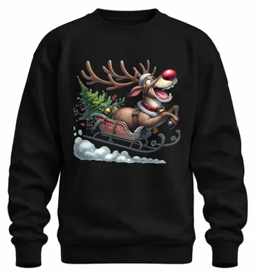 Immagine prodotto di Rudolph Reindeer Sleigh Christmas Tree Bells Cartoon Funny Unisex Sweatshirt Pullover, Nero, S