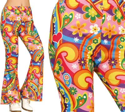 Immagine prodotto di Hippie Carnival Flare Pants 60s Retro Festival Colourful Flowers Colourful Pattern, Taglia: 38 - 40 (M) Colore: Multicolore