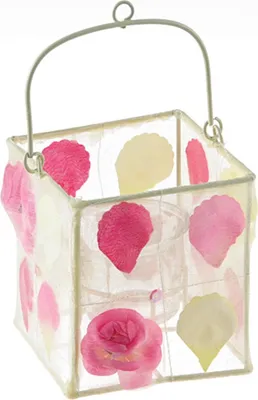 Produktbild von Windlicht - Organza mit Rosenblüten - Creme-rosa - 9 x 9 cm