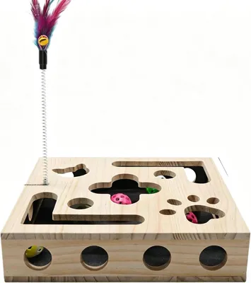 Produktbild von Kratzbox 3-in-1, Holz, 30 x 25 x 7 cm, interaktives Katzenspielzeug