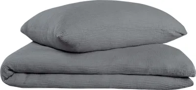 Produktbild von Oh Cosy Bettwäscheset Sally | 2-teilig | Uni | Musselin | 100% Baumwolle | Knopfverschluss | 135x200cm + 80x80cm | Dunkelgrau