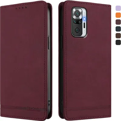 Image de Etui pour Xiaomi Redmi Note 10 Pro/Note 10 Pro Max, étui rétro en cuirPolyuréthaneavec support et fentes pour cartes de crédit Rouge