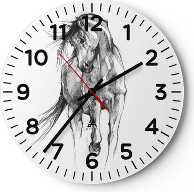 Produktbild von Wanduhr - Rund - Glasuhr - Pferd Galopp Tier - 30x30cm - Schleichendes Uhrwerk - Lautlos - zum Aufhängen bereit - Dekoration Modern - Wanddekoration aus Glas - C4AR30x30-5080