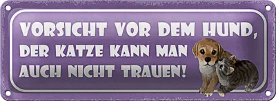Produktbild von Blechschild Spruch 27x10cm Vorsicht Hund Katze kann auch Dekoration