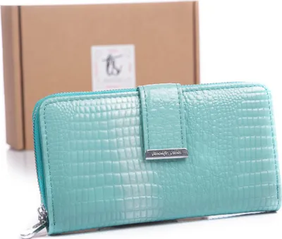 Produktbild von ennifer Jones Damen Echtleder Portemonnaie, Geldbörse Geldbeutel Portmonee groß, RFID-Schutz, 17 Kartenfächer, lackiert, mit Reißverschluss
