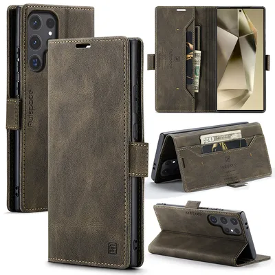 Produktbild von Galaxy S25 Ultra Brieftasche Hülle, Retro Kunstledertasche Stand Schutzhülle für Samsung Galaxy S25 Ultra Kupfer