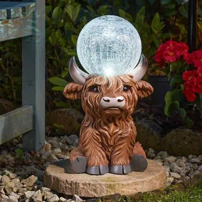 Solar-Kuhfigur mit LED-Licht, 36 cm, Harz, für Garten & Terrasse