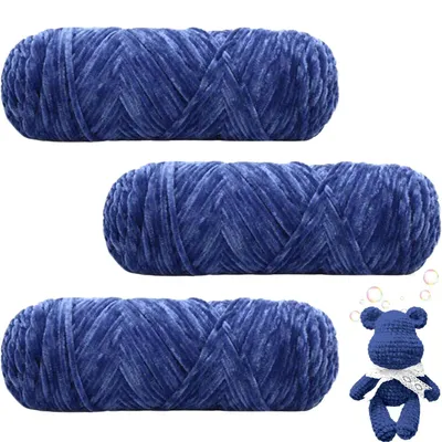 Obrázok produktu pre Chenille priadza, tmavomodrá, 300g (3 x 100g), vhodná na pletenie a háčkovanie
