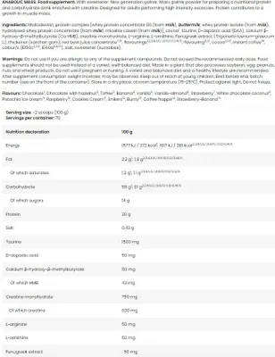 A close-up of a nutrition facts label and ingredient list for a food supplement.