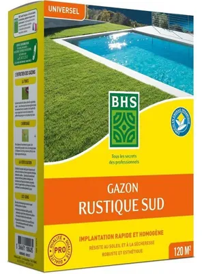 Obrázok produktu pre BHS Rustikálna južanská zmes osiva na trávnik s organickým hnojivom, 1 kg, vhodná pre plochy až do 40 m², odolná voči teplu a suchu, určená na slnečné lokality