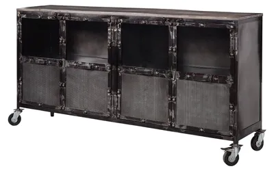 Immagine prodotto di MASSIVMOEBEL24 | credenza in legno di Mango 180x40x90 grigio scuro laccato HEAVY INDUSTRY #115