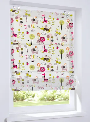 Produktbild von Buntes Ösenrollo Safari, Kinderraffrollo mit Tiermotiv, lichtfilternd und Blickdicht in der Größe 80 x 130 cm