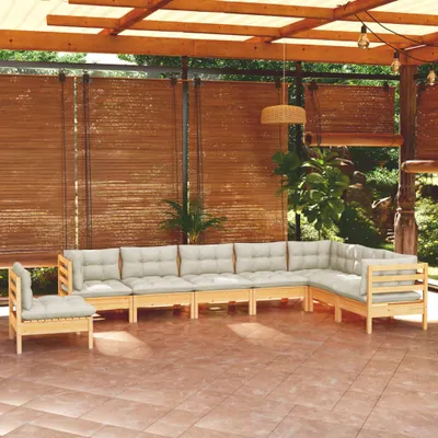 Produktbild von Möbel 8-tlg. Garten-Lounge-Set mit Creme Kissen Massivholz Kiefer - Terrassenmöbel 3096731