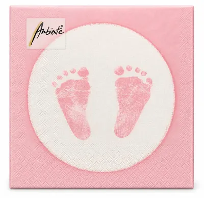 Produktbild von 20 Servietten Babyfüße Baby Füße Steps 3-lagig 33x33cm Junge Mädchen Geburt Taufe, Farbe:rosa, KI-generiertes Bild