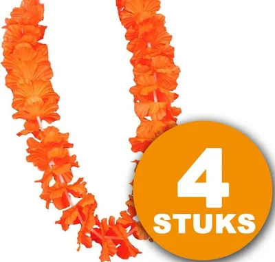 Produktbild von Orange Partykleidung | 4 Stück Orangenkranz Hawaii de Luxe | Orangefarbenes Partyzubehör | Partykleidung WM 2022 | Orange Dekoration Dekorationspaket Niederländische Nationalmannschaft Orange Paket