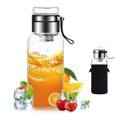 Produktbild von Wasserflasche Trinkflasche Glas mit Neoprenhülle,mit Edelstahl-Sieb,1L