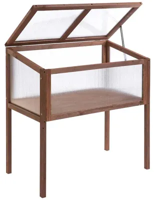 Image de Serre en bois avec bac de plantation surélevé | Couleur : Marron | Dimensions : 50 x 90 x 93 cm