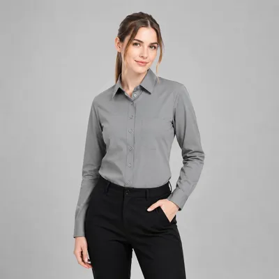 Produktbild von Damen Bluse langarm, grau, Gr. 50 : 50 : silbergrau : 60% Baumwolle 40% Polyester