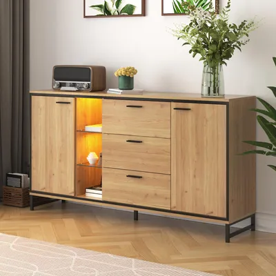 Produktbild von MODFU Kommode Sideboard Hohes Sideboard aus Holz mit 2 Türen, geeignet für Wohnzimmer, Schlafzimmer, Flur 160*40*85 cm