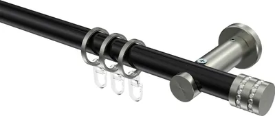 Produktbild von Interdeco Gardinenstange / Vorhangstange Schwarz / Edelstahl-Optik, Typ Platon Estana (Glitzerkappe), 20 mm Ø 1-läufig, 440 cm