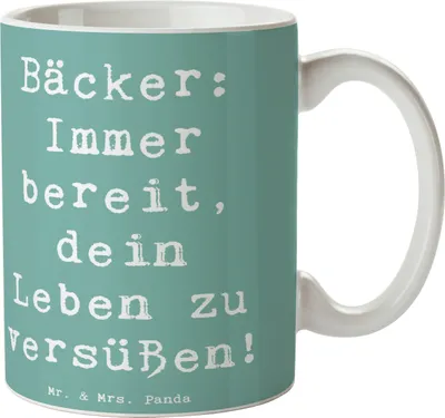 Produktbild von Mr. & Mrs. Panda Kaffeebecher Spruch Bäcker Freude - Meeresbrise - Geschenk, Sorgfalt, Kaffeetasse, cappuccinotasse, Geschenke für Berufstätige, mit Herz, Becher, Süßes