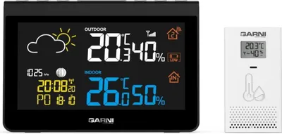 Zdjęcie produktu dla GARNI 612 Precise, Czarny, Biały, Barometr wewnętrzny, Wilgotnościomierz wewnętrzny, Termometr wewnętrzny, Barometr zewnętrzny,..., Barometr, Wilgotnościomierz, Termometr, 10 - 99%, 10 - 99%, 2%