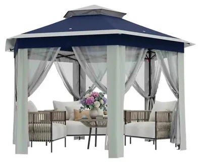 Immagine prodotto di Gazebo da giardino - Gazebo pieghevole per feste - 2 x 2 m - Zanzariera - Struttura in acciaio - Cotone/poliestere - Montaggio manuale - Blu