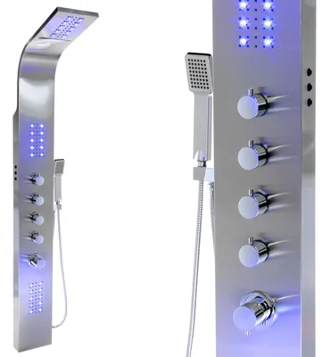 Produktbild von Edelstahl Duschpaneel mit LED Beleuchtung und Multifunktionsregler ( 9997+ ), Eckmontage-Set:ohne Eckmontage-Set, Steinkirch Thermostat:ohne Thermostat, RGB-Duschkopf Upgrade:ohne RGB-Duschkopf Upgrade