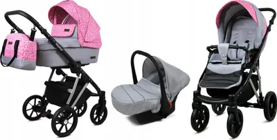 Produktbild von BabyLux® Marlux Magnetic | 3in1 Kinderwagen Set | Small Rosess Of Pink | Kombikinderwagen | Kind
