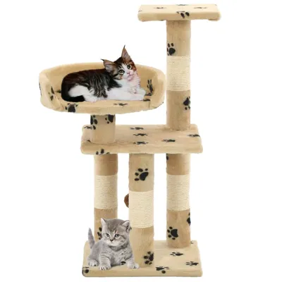 Produktbild von vidaXL Katzen-Kratzbaum mit Sisal-Säulen 65 cm Pfoten-Aufdruck Beige