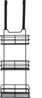 Image de Étagère de porte ou de douche noire à suspendre, avec 3 tablettes - env. 79 x 23 x 10 cm