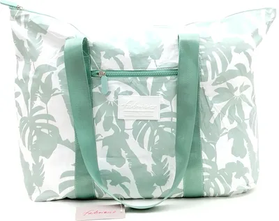Produktbild von große Strandtasche im Knitterlook grün Blätter